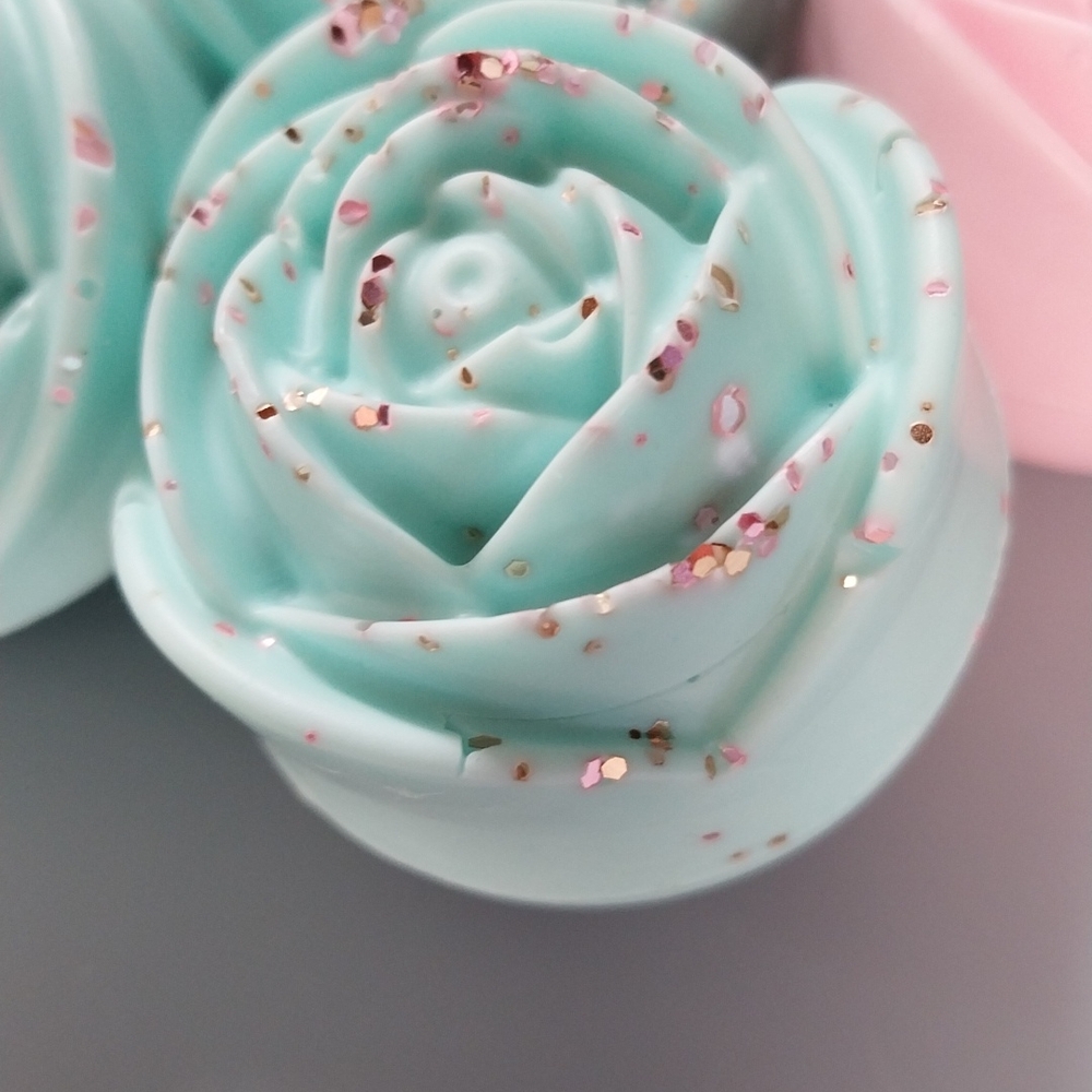 Mint Green Rose Shaped Candle with Glitter